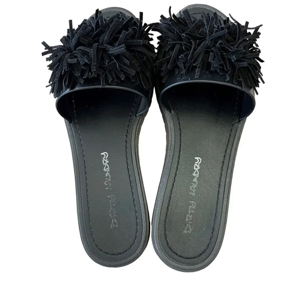 Dirty Laundry *MISMATCHED PAIR*Left 7 Right 8 Black Sandals slide on pompom top - Picture 4 of 16